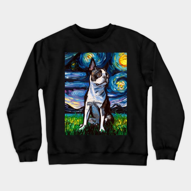 Boston Terrier Night 2 Crewneck Sweatshirt by sagittariusgallery